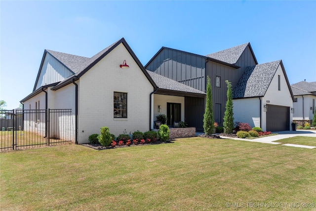 6038 E 119th Pl, Tulsa, OK 74137 - view of front of property featuring board and batten siding, a shingled roof, brick siding, and concrete driveway