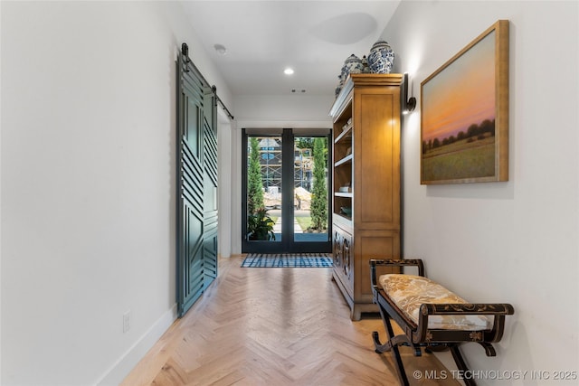 6038 E 119th Pl, Tulsa, OK 74137 - hall with a barn door and recessed lighting