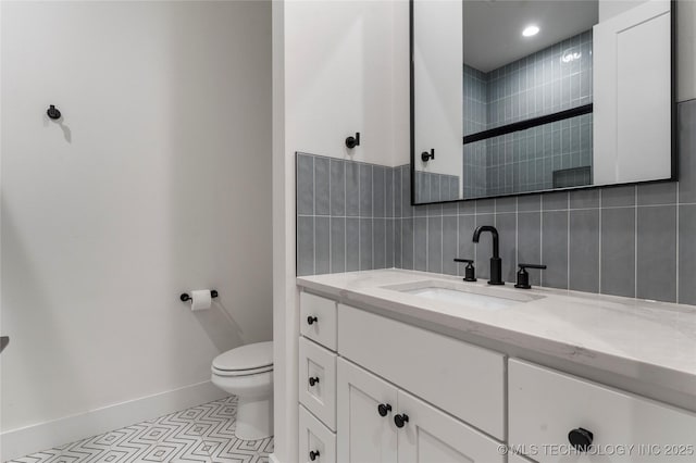6038 E 119th Pl, Tulsa, OK 74137 - bathroom with vanity, decorative backsplash, a tile shower, and tile patterned flooring