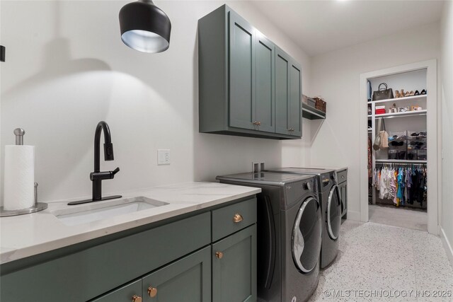 6038 E 119th Pl, Tulsa, OK 74137 - washroom featuring cabinet space and washing machine and dryer