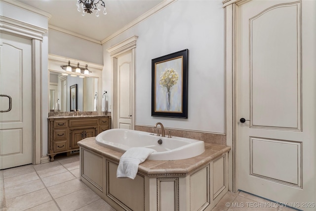 11616 S Hudson Ct, Tulsa, OK 74137 - full bathroom featuring tile patterned flooring, crown molding, a bath, and vanity
