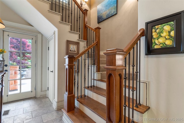 11616 S Hudson Ct, Tulsa, OK 74137 - foyer featuring stone tile floors and stairs