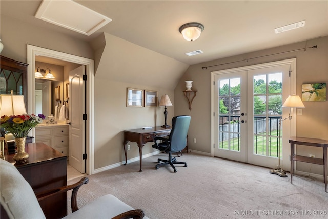 11616 S Hudson Ct, Tulsa, OK 74137 - office space featuring french doors, healthy amount of natural light, light carpet, and lofted ceiling