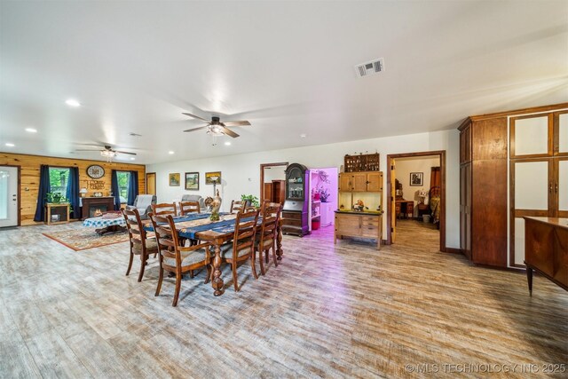 6019 E 620th Rd W, Locust Grove, OK 74352 - dining space with recessed lighting, wood finished floors, and ceiling fan