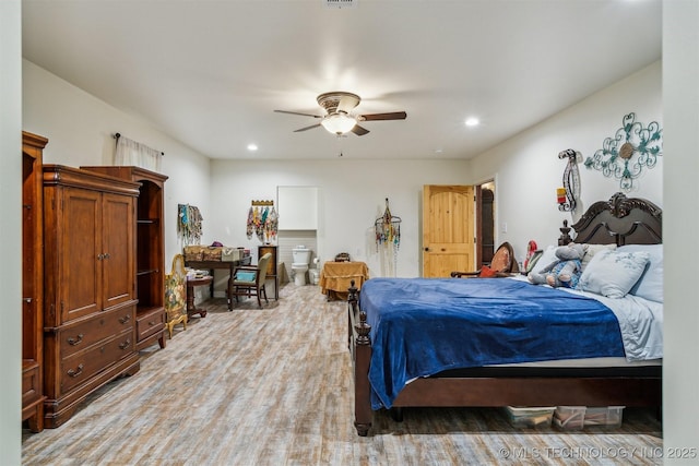 6019 E 620th Rd W, Locust Grove, OK 74352 - bedroom featuring recessed lighting, ceiling fan, and light wood-style floors
