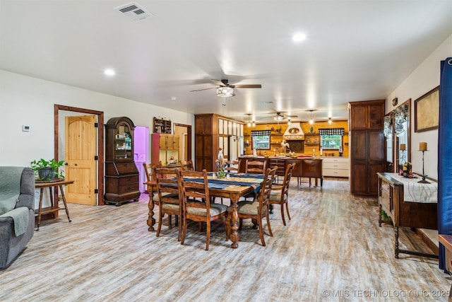 6019 E 620th Rd W, Locust Grove, OK 74352 - dining area with a ceiling fan, light wood-type flooring, and recessed lighting