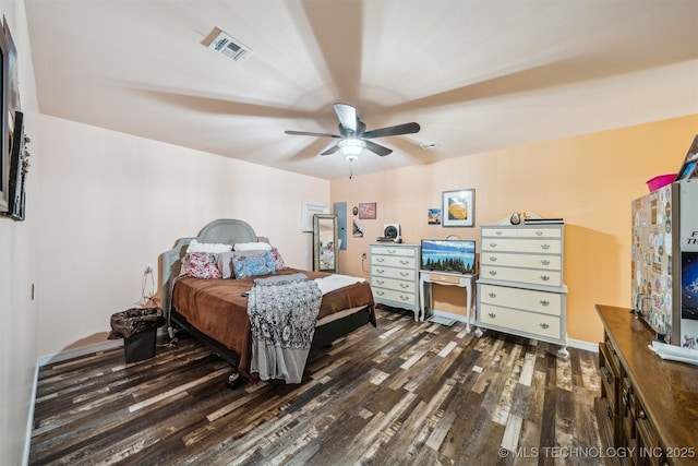 6019 E 620th Rd W, Locust Grove, OK 74352 - bedroom with dark wood-style floors and ceiling fan