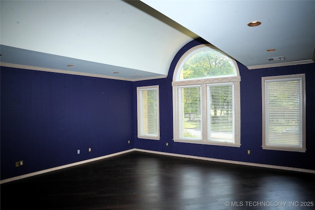 5941 E 87th St, Tulsa, OK 74133 - unfurnished room featuring lofted ceiling, wood finished floors, baseboards, ornamental molding, and recessed lighting