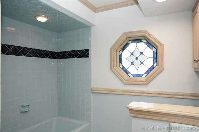 5941 E 87th St, Tulsa, OK 74133 - bathroom with shower / bath combination and ornamental molding