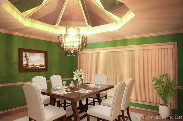 5941 E 87th St, Tulsa, OK 74133 - dining room with a chandelier, lofted ceiling, and crown molding