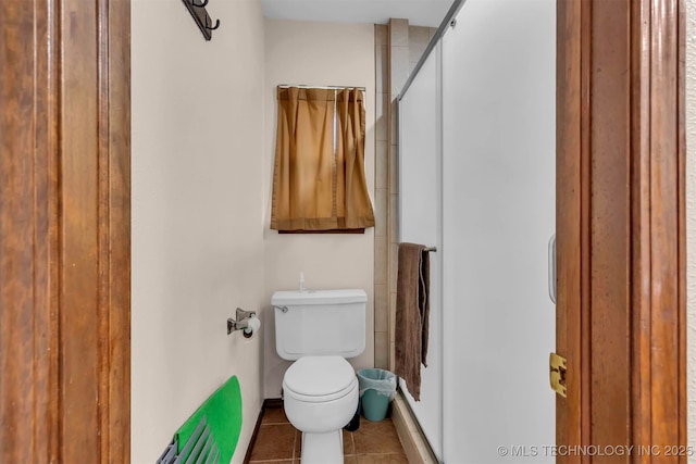 1205 Beaverly, Ardmore, OK 73401 - full bathroom featuring a stall shower, tile patterned flooring, toilet, and baseboards