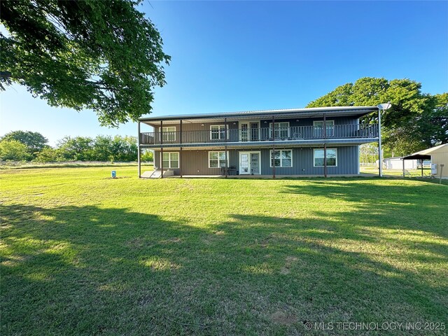 114537 Spring Creek Rd, Eufaula, OK 74432 - back of house featuring a lawn and french doors