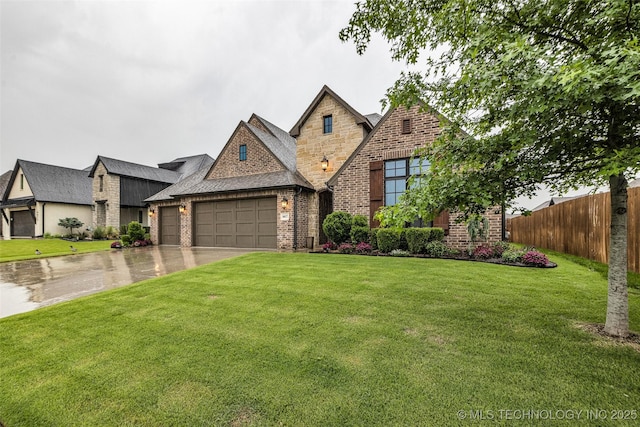 view of front facade featuring an attached garage, brick siding, concrete driveway, and a shingled roof