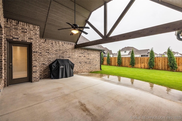 view of patio / terrace featuring ceiling fan