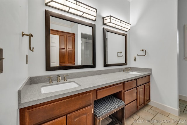 9304 E 113th St S, Bixby, OK 74008 - bathroom featuring double vanity and tile patterned flooring