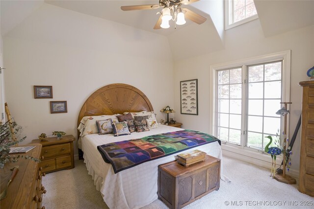 4354 S 440th Rd, Pryor, OK 74361 - carpeted bedroom featuring lofted ceiling and ceiling fan