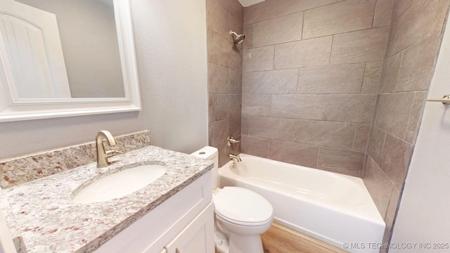 917 Fairway, Sulphur, OK 73086 - full bathroom with toilet, shower / bathtub combination, vanity, and wood finished floors