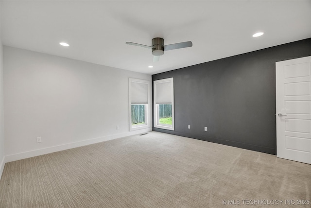 3130 E 47th St, Tulsa, OK 74105 - empty room with ceiling fan, carpet floors, recessed lighting, and baseboards