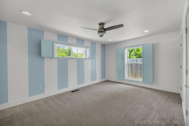 3130 E 47th St, Tulsa, OK 74105 - carpeted empty room featuring ceiling fan, recessed lighting, and baseboards