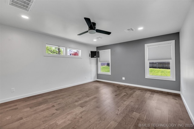 3130 E 47th St, Tulsa, OK 74105 - empty room featuring ceiling fan, dark wood-style flooring, recessed lighting, and baseboards