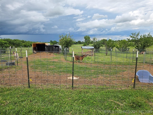 35530 W 261st St, Bristow, OK 74010 - view of yard featuring fence, an outdoor structure, and a view of rural / pastoral area