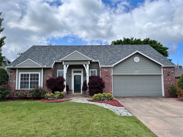 view of front facade with brick siding, concrete driveway, and a shingled roof