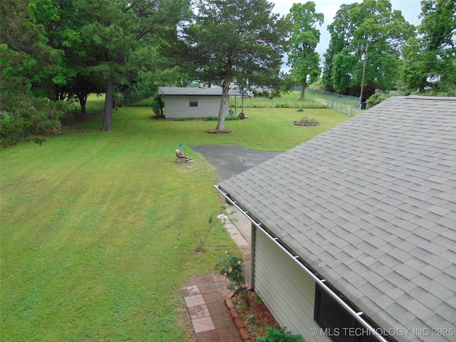 exterior view of fence and a shingled roof