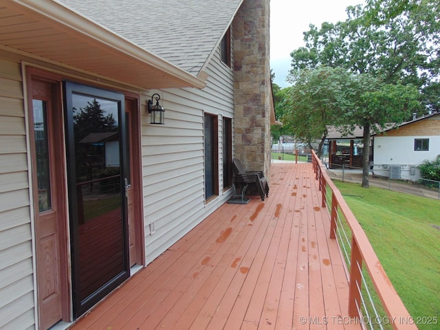 wooden terrace with cooling unit