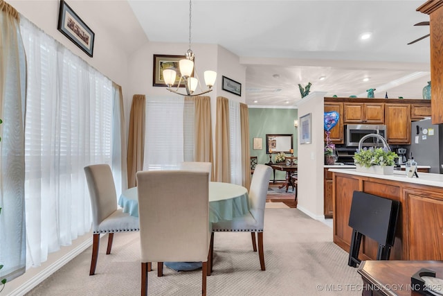 813 Franklin, Ardmore, OK 73401 - dining space with a chandelier, light colored carpet, and recessed lighting