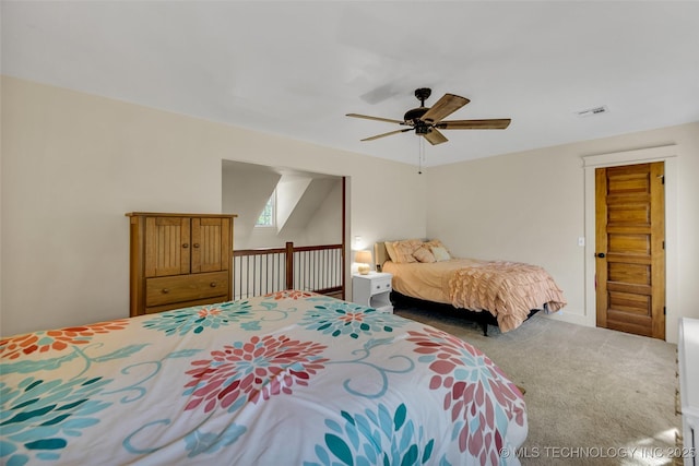bedroom featuring carpet and ceiling fan