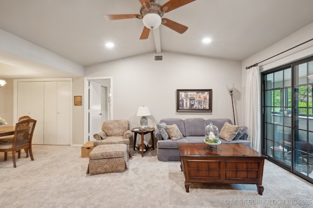 6522 S Memorial Dr Unit 19-H, Tulsa, OK 74133 - living area with carpet flooring, ceiling fan, and recessed lighting