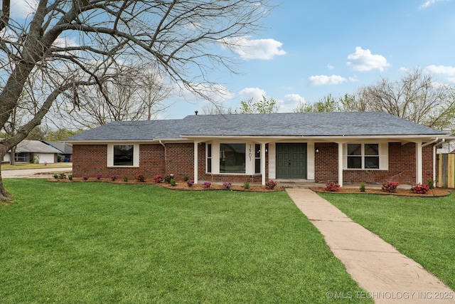 1901 W Indianola St, Broken Arrow, OK 74012 - ranch-style home with brick siding, a front yard, and a shingled roof