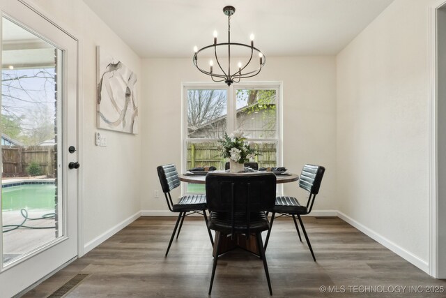 1901 W Indianola St, Broken Arrow, OK 74012 - dining room with a chandelier, wood finished floors, and baseboards