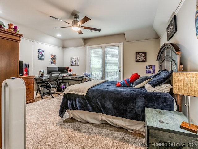 3661 S Lewis Ave, Tulsa, OK 74105 - carpeted bedroom with an office area and a ceiling fan