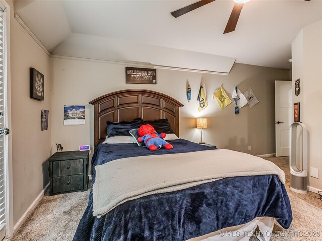 3661 S Lewis Ave, Tulsa, OK 74105 - bedroom with carpet, ceiling fan, and vaulted ceiling