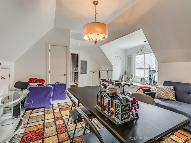 3661 S Lewis Ave, Tulsa, OK 74105 - living area with vaulted ceiling and electric panel