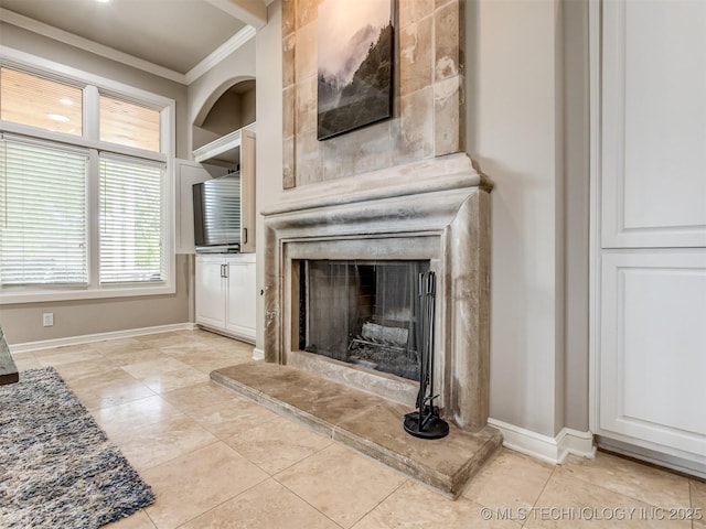 3661 S Lewis Ave, Tulsa, OK 74105 - detailed view of crown molding and a fireplace with raised hearth