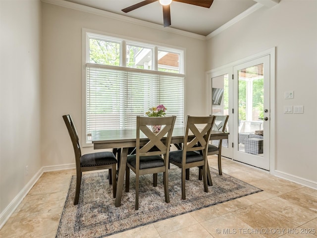 3661 S Lewis Ave, Tulsa, OK 74105 - dining room featuring crown molding and a ceiling fan