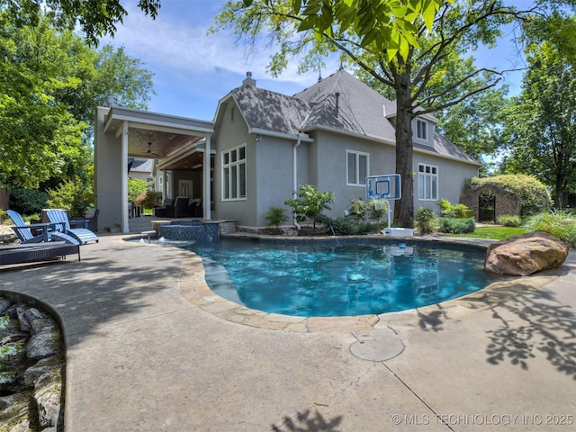 3661 S Lewis Ave, Tulsa, OK 74105 - view of swimming pool with ceiling fan, a patio area, and a pool with connected hot tub