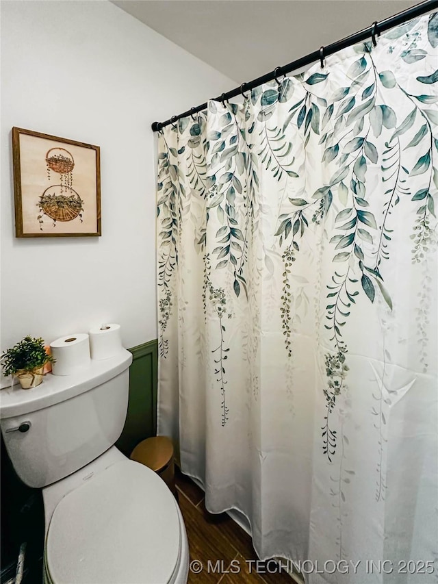bathroom with wood finished floors and toilet