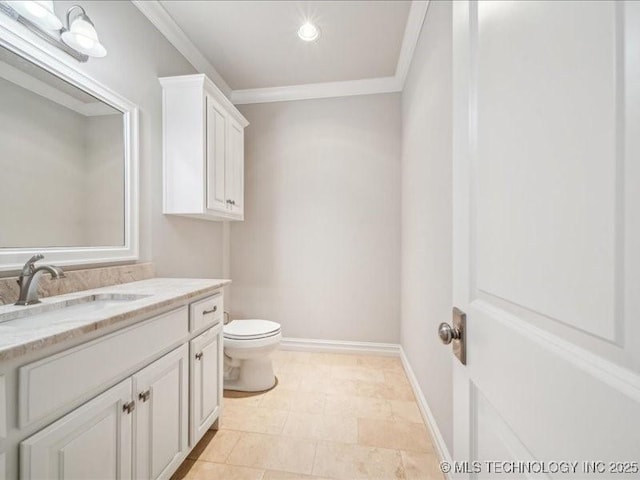 4301 S Mimosa Ave, Broken Arrow, OK 74011 - bathroom with toilet, crown molding, vanity, and baseboards