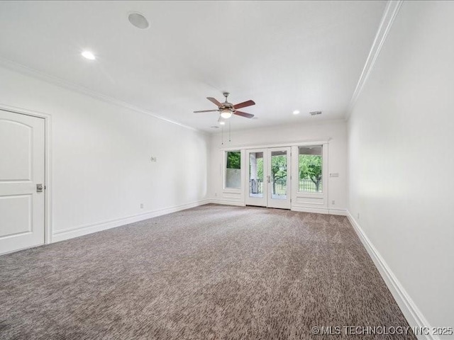 4301 S Mimosa Ave, Broken Arrow, OK 74011 - carpeted empty room featuring ornamental molding, a ceiling fan, recessed lighting, and baseboards