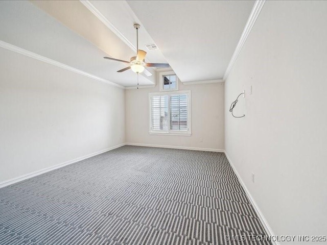 4301 S Mimosa Ave, Broken Arrow, OK 74011 - empty room with crown molding, a ceiling fan, baseboards, and carpet flooring