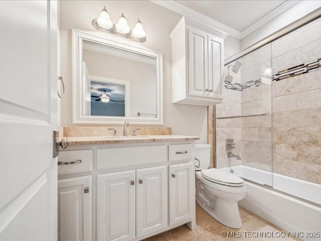 4301 S Mimosa Ave, Broken Arrow, OK 74011 - full bath with vanity, ornamental molding, toilet, bath / shower combo with glass door, and tile patterned flooring