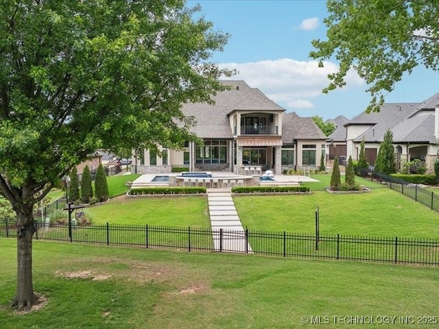 4301 S Mimosa Ave, Broken Arrow, OK 74011 - rear view of property featuring a balcony, a patio, and a pool with connected hot tub