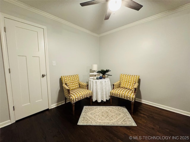 3922 S Norfolk Ave, Tulsa, OK 74105 - living area with wood finished floors, ceiling fan, crown molding, and baseboards