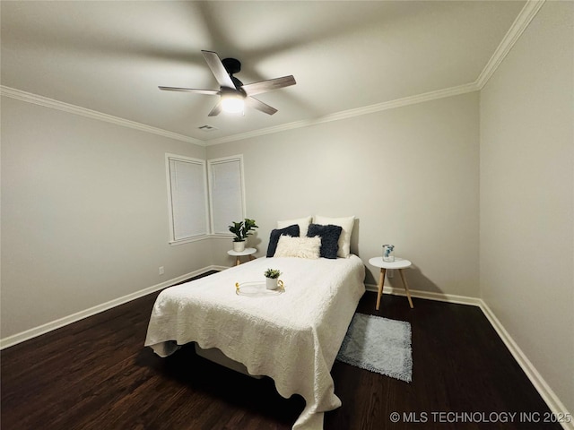 3922 S Norfolk Ave, Tulsa, OK 74105 - bedroom featuring wood finished floors, baseboards, crown molding, and a ceiling fan