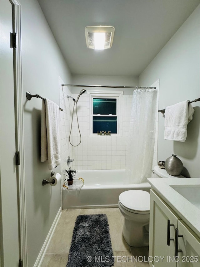 3922 S Norfolk Ave, Tulsa, OK 74105 - full bathroom with shower / bathtub combination with curtain, toilet, tile patterned floors, and vanity