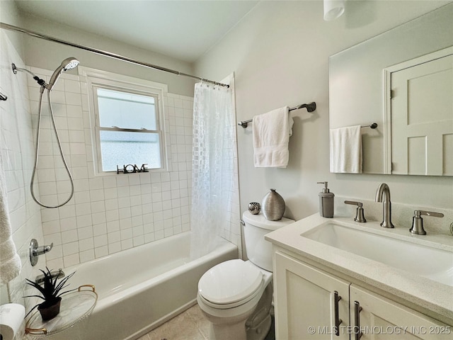 3922 S Norfolk Ave, Tulsa, OK 74105 - bathroom featuring shower / bath combo, toilet, vanity, and tile patterned floors