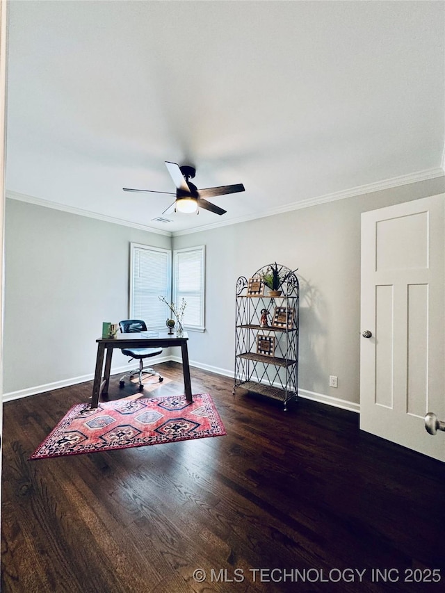 3922 S Norfolk Ave, Tulsa, OK 74105 - office space featuring wood finished floors, baseboards, crown molding, and a ceiling fan